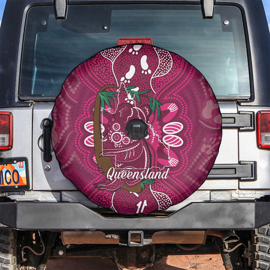 Australia Queensland Day Spare Tire Cover Koala With Map Aboriginal Art