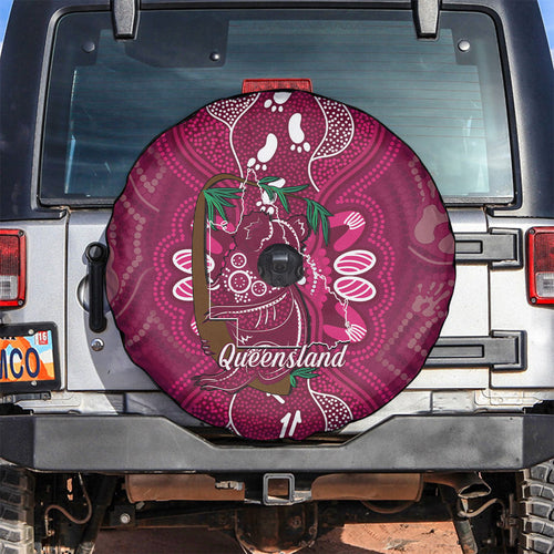 Australia Queensland Day Spare Tire Cover Koala With Map Aboriginal Art
