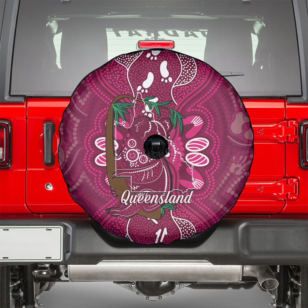 Australia Queensland Day Spare Tire Cover Koala With Map Aboriginal Art