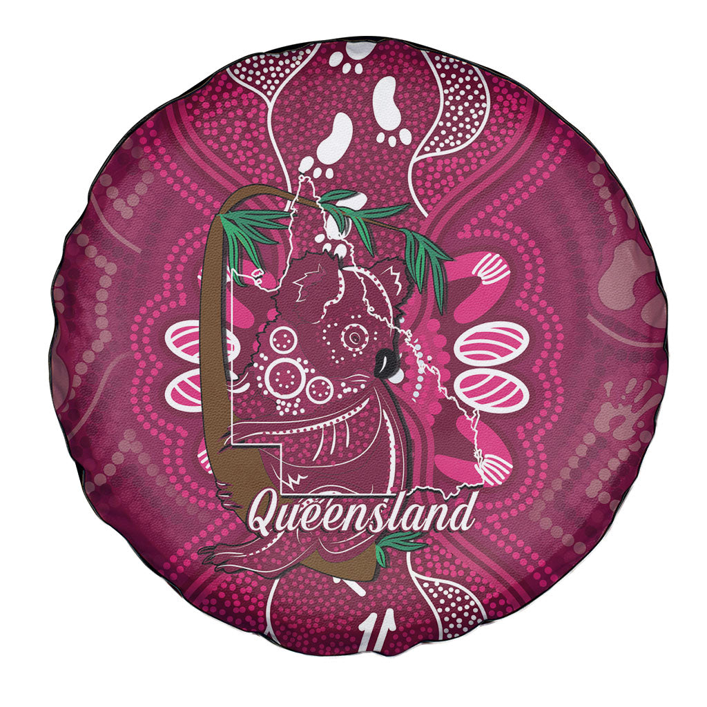 Australia Queensland Day Spare Tire Cover Koala With Map Aboriginal Art
