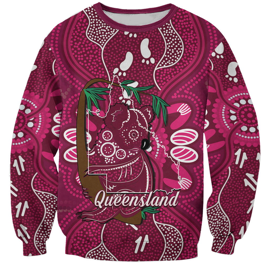 Australia Queensland Day Sweatshirt Koala With Map Aboriginal Art