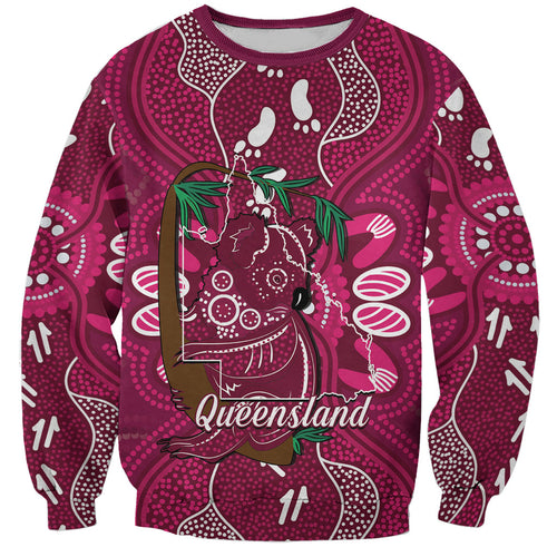 Australia Queensland Day Sweatshirt Koala With Map Aboriginal Art