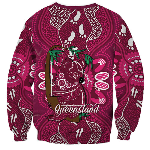 Australia Queensland Day Sweatshirt Koala With Map Aboriginal Art