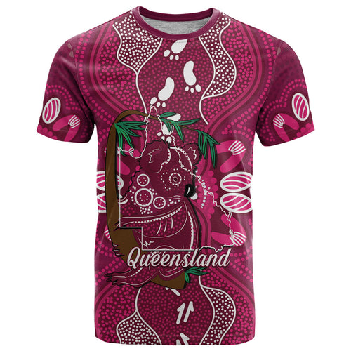 Australia Queensland Day T Shirt Koala With Map Aboriginal Art