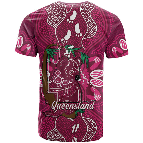 Australia Queensland Day T Shirt Koala With Map Aboriginal Art