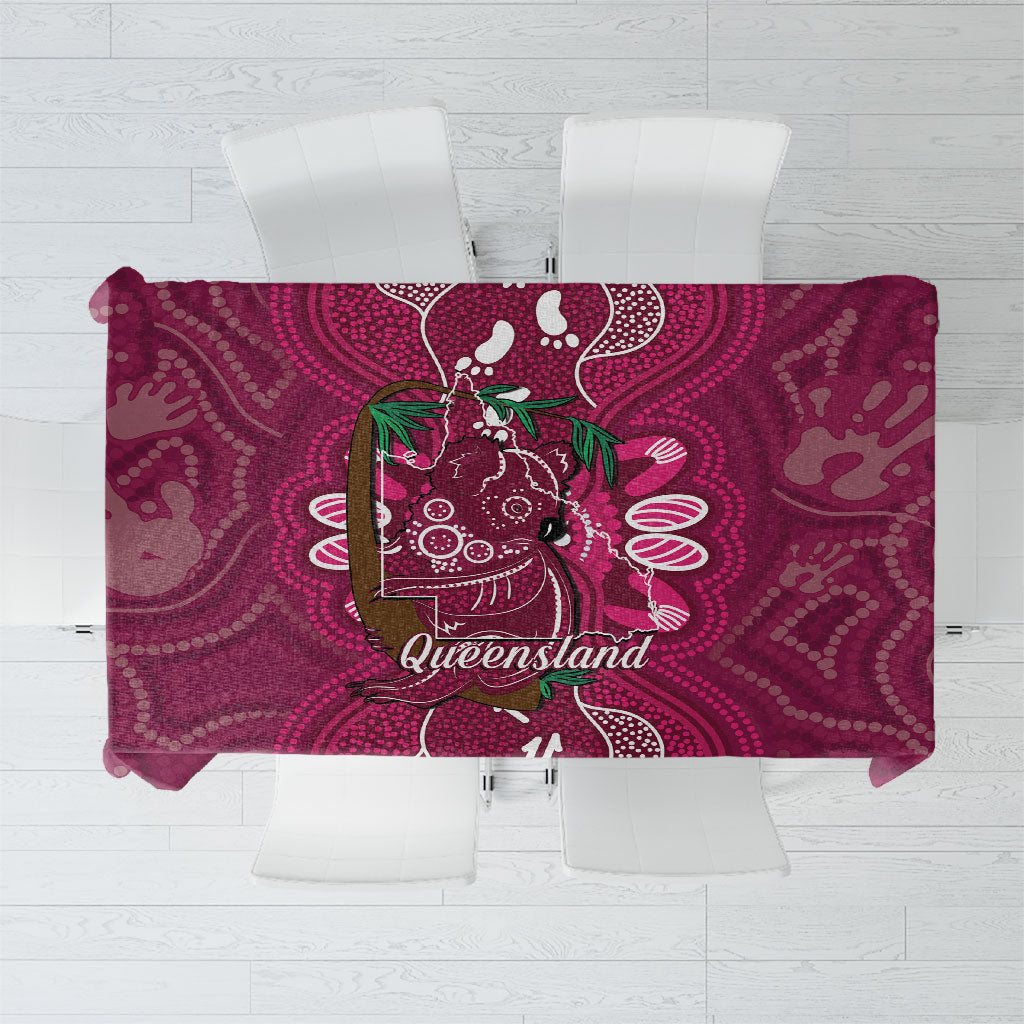 Australia Queensland Day Tablecloth Koala With Map Aboriginal Art