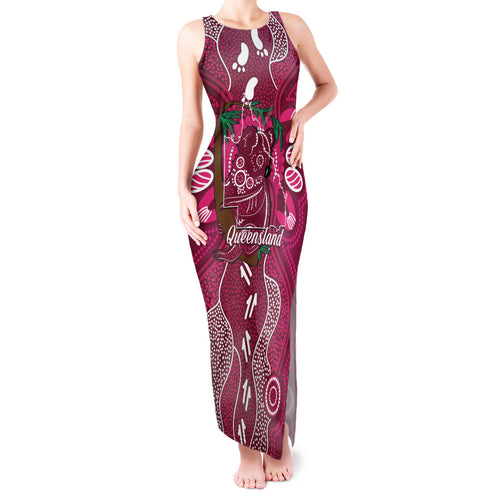 Australia Queensland Day Tank Maxi Dress Koala With Map Aboriginal Art