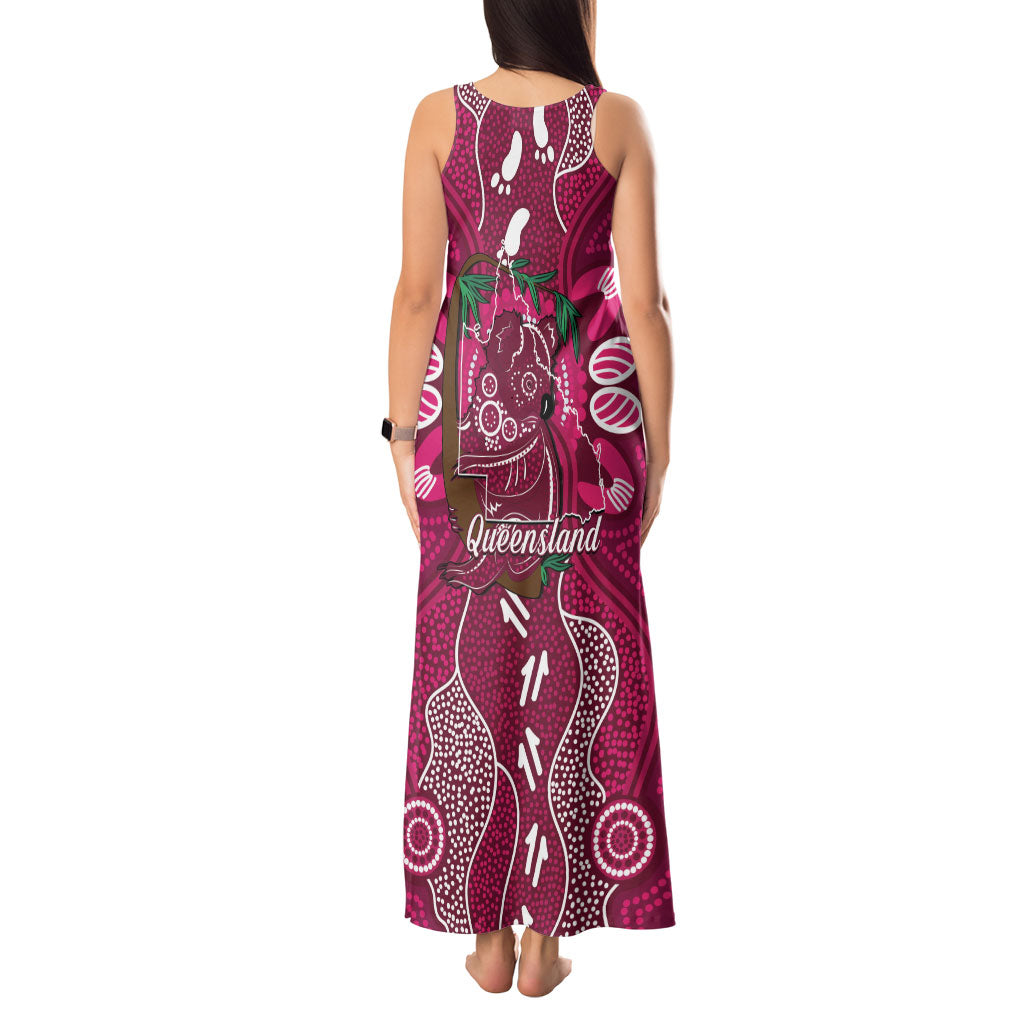 Australia Queensland Day Tank Maxi Dress Koala With Map Aboriginal Art