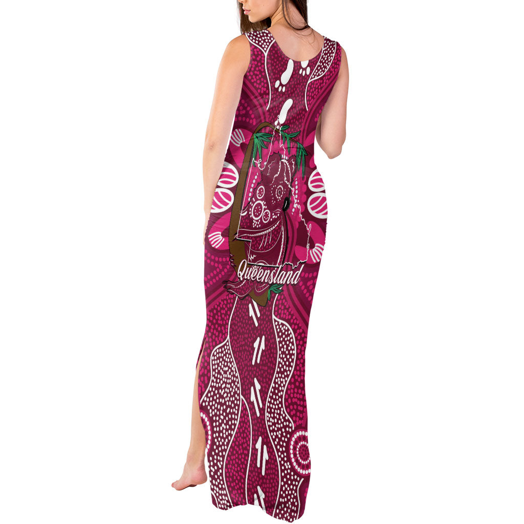Australia Queensland Day Tank Maxi Dress Koala With Map Aboriginal Art