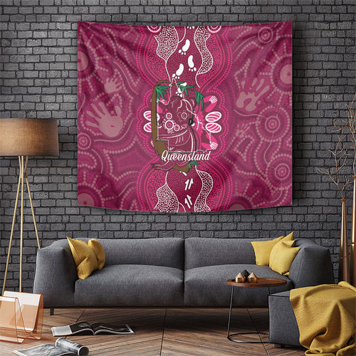 Australia Queensland Day Tapestry Koala With Map Aboriginal Art