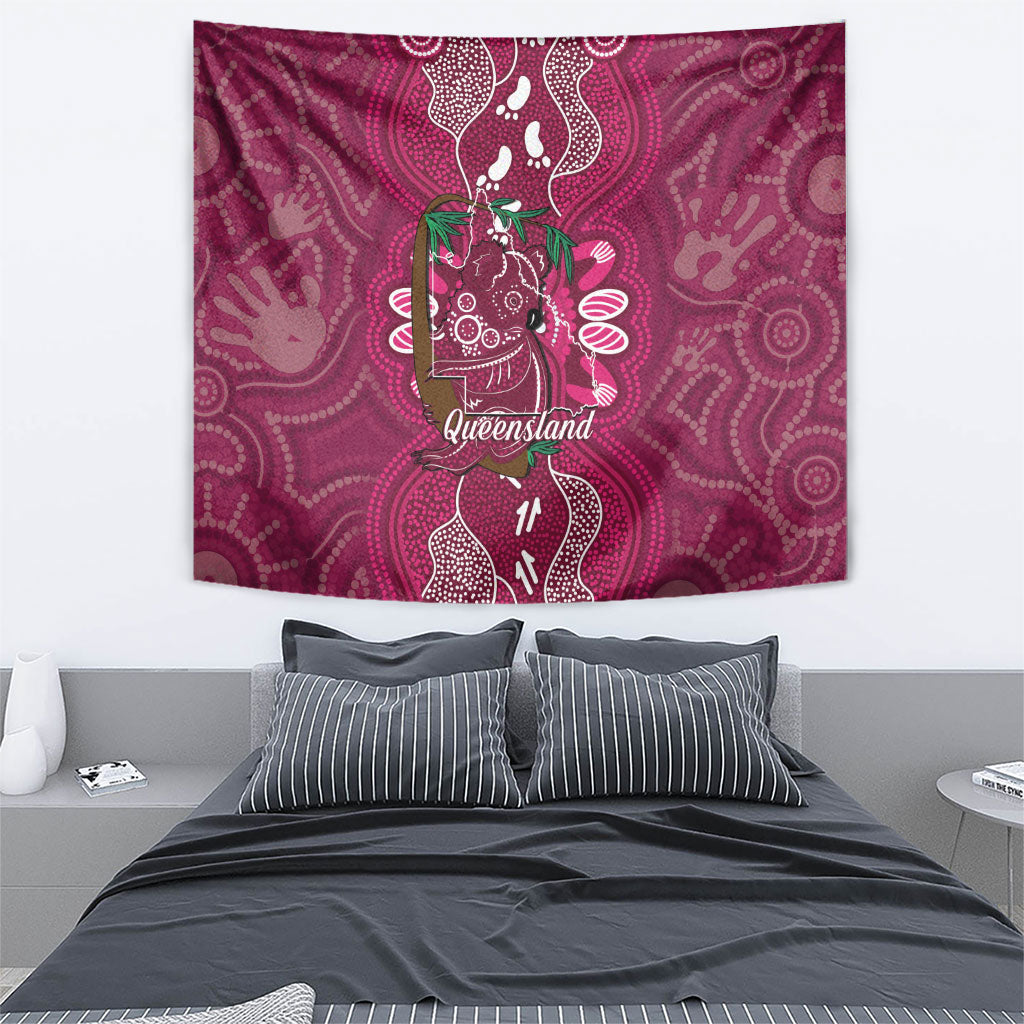 Australia Queensland Day Tapestry Koala With Map Aboriginal Art