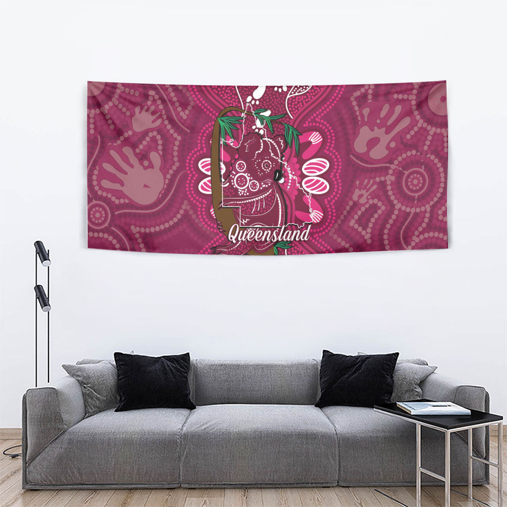 Australia Queensland Day Tapestry Koala With Map Aboriginal Art