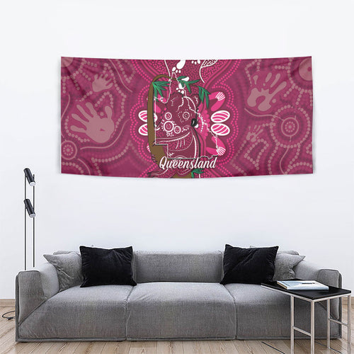 Australia Queensland Day Tapestry Koala With Map Aboriginal Art