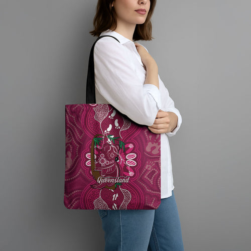 Australia Queensland Day Tote Bag Koala With Map Aboriginal Art