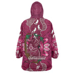 Australia Queensland Day Wearable Blanket Hoodie Koala With Map Aboriginal Art