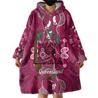 Australia Queensland Day Wearable Blanket Hoodie Koala With Map Aboriginal Art