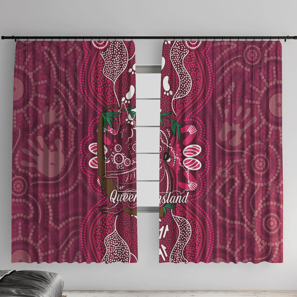 Australia Queensland Day Window Curtain Koala With Map Aboriginal Art
