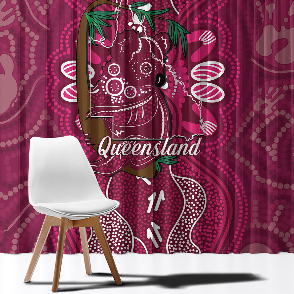 Australia Queensland Day Window Curtain Koala With Map Aboriginal Art