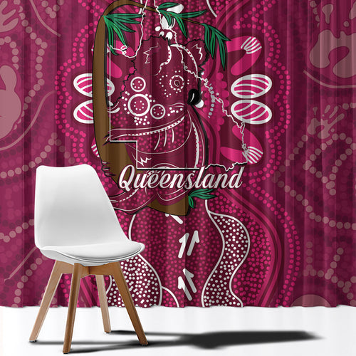 Australia Queensland Day Window Curtain Koala With Map Aboriginal Art