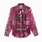 Australia Queensland Day Women Casual Shirt Koala With Map Aboriginal Art