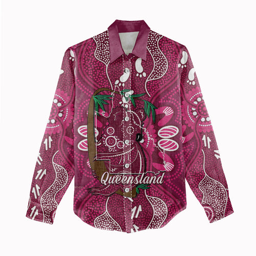 Australia Queensland Day Women Casual Shirt Koala With Map Aboriginal Art