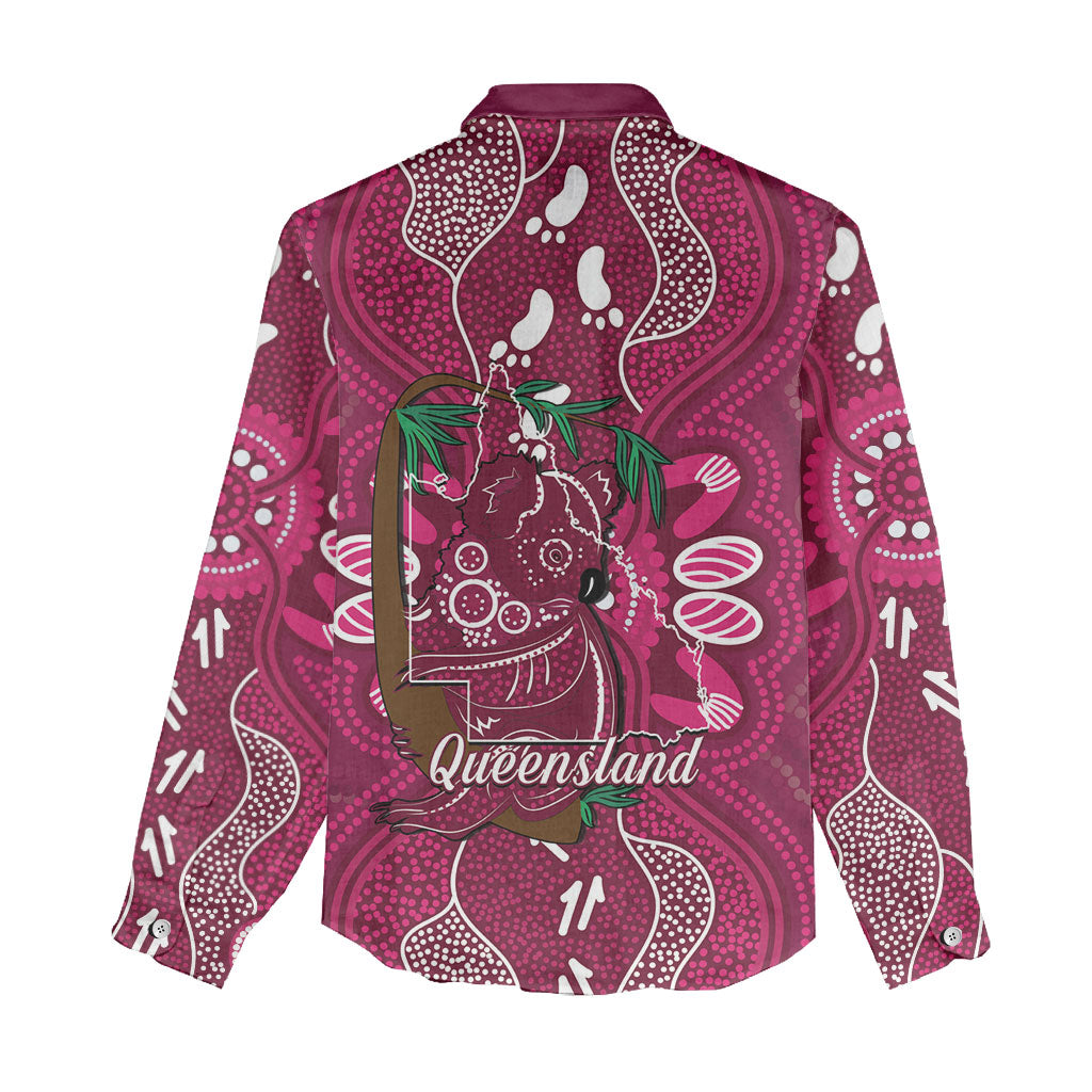 Australia Queensland Day Women Casual Shirt Koala With Map Aboriginal Art