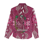 Australia Queensland Day Women Casual Shirt Koala With Map Aboriginal Art