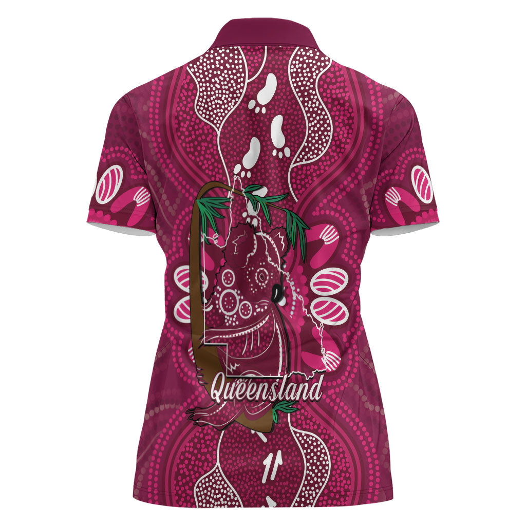 Australia Queensland Day Women Polo Shirt Koala With Map Aboriginal Art