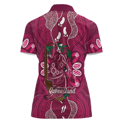 Australia Queensland Day Women Polo Shirt Koala With Map Aboriginal Art