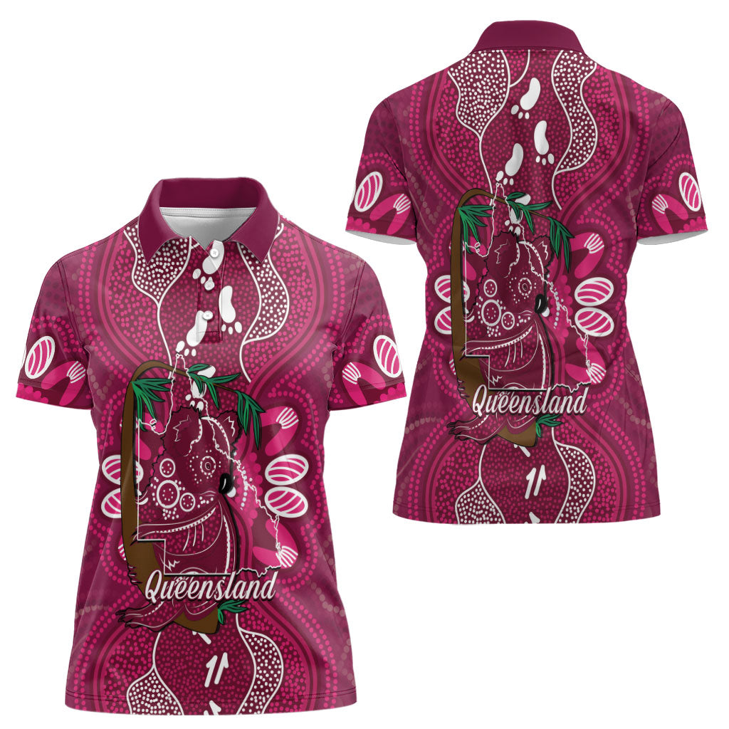 Australia Queensland Day Women Polo Shirt Koala With Map Aboriginal Art