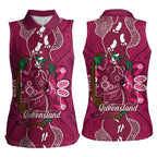 Australia Queensland Day Women Sleeveless Polo Shirt Koala With Map Aboriginal Art