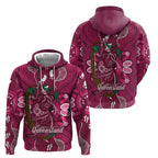 Australia Queensland Day Zip Hoodie Koala With Map Aboriginal Art