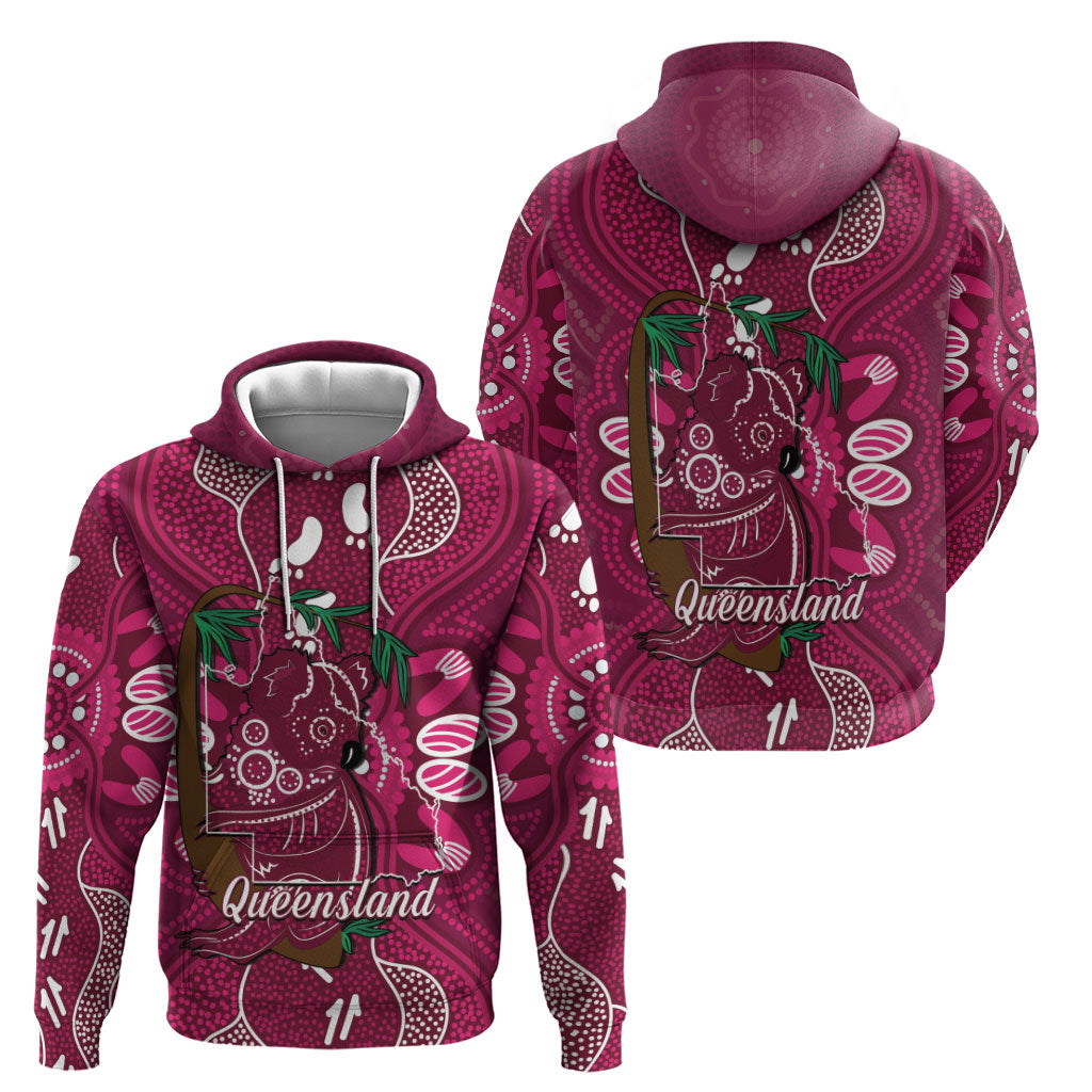Australia Queensland Day Zip Hoodie Koala With Map Aboriginal Art