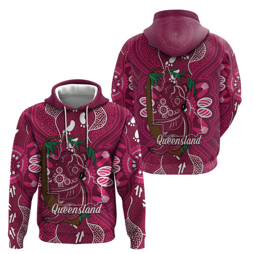 Australia Queensland Day Zip Hoodie Koala With Map Aboriginal Art