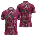 Australia Queensland Day Zipper Polo Shirt Koala With Map Aboriginal Art
