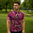 Australia Queensland Day Zipper Polo Shirt Koala With Map Aboriginal Art