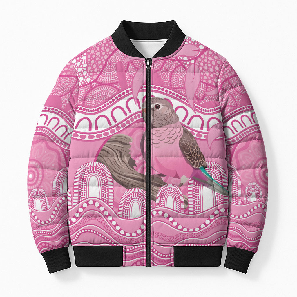 Indigenous Australia Bourkie Bomber Puffer Jacket Aussie Bourke's Parrot Aboriginal Art