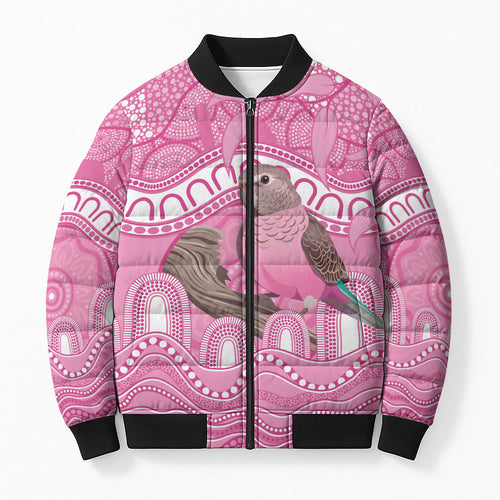 Indigenous Australia Bourkie Bomber Puffer Jacket Aussie Bourke's Parrot Aboriginal Art