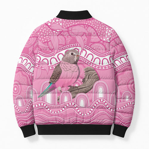 Indigenous Australia Bourkie Bomber Puffer Jacket Aussie Bourke's Parrot Aboriginal Art