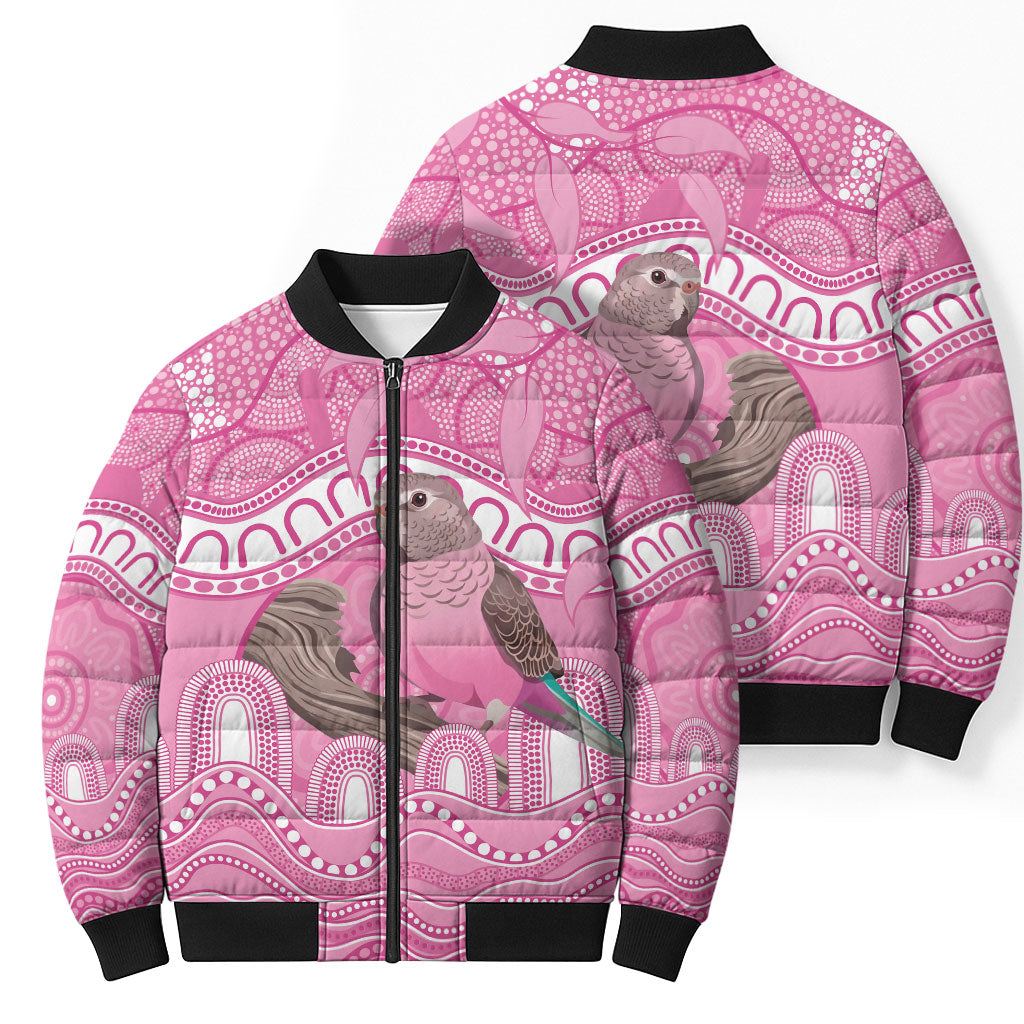 Indigenous Australia Bourkie Bomber Puffer Jacket Aussie Bourke's Parrot Aboriginal Art