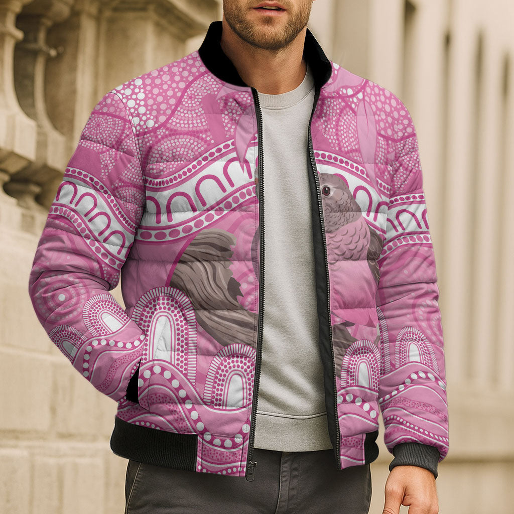 Indigenous Australia Bourkie Bomber Puffer Jacket Aussie Bourke's Parrot Aboriginal Art
