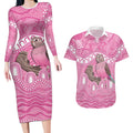 Indigenous Australia Bourkie Couples Matching Long Sleeve Bodycon Dress and Hawaiian Shirt Aussie Bourke's Parrot Aboriginal Art