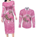 Indigenous Australia Bourkie Couples Matching Long Sleeve Bodycon Dress and Long Sleeve Button Shirt Aussie Bourke's Parrot Aboriginal Art