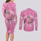 Indigenous Australia Bourkie Couples Matching Long Sleeve Bodycon Dress and Long Sleeve Button Shirt Aussie Bourke's Parrot Aboriginal Art