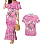 Indigenous Australia Bourkie Couples Matching Mermaid Dress and Hawaiian Shirt Aussie Bourke's Parrot Aboriginal Art