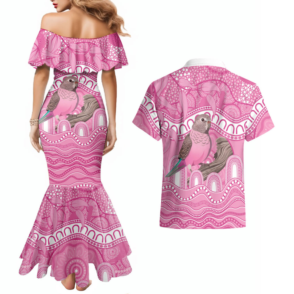 Indigenous Australia Bourkie Couples Matching Mermaid Dress and Hawaiian Shirt Aussie Bourke's Parrot Aboriginal Art