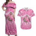 Indigenous Australia Bourkie Couples Matching Off Shoulder Maxi Dress and Hawaiian Shirt Aussie Bourke's Parrot Aboriginal Art