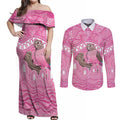 Indigenous Australia Bourkie Couples Matching Off Shoulder Maxi Dress and Long Sleeve Button Shirt Aussie Bourke's Parrot Aboriginal Art