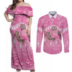 Indigenous Australia Bourkie Couples Matching Off Shoulder Maxi Dress and Long Sleeve Button Shirt Aussie Bourke's Parrot Aboriginal Art