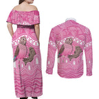 Indigenous Australia Bourkie Couples Matching Off Shoulder Maxi Dress and Long Sleeve Button Shirt Aussie Bourke's Parrot Aboriginal Art
